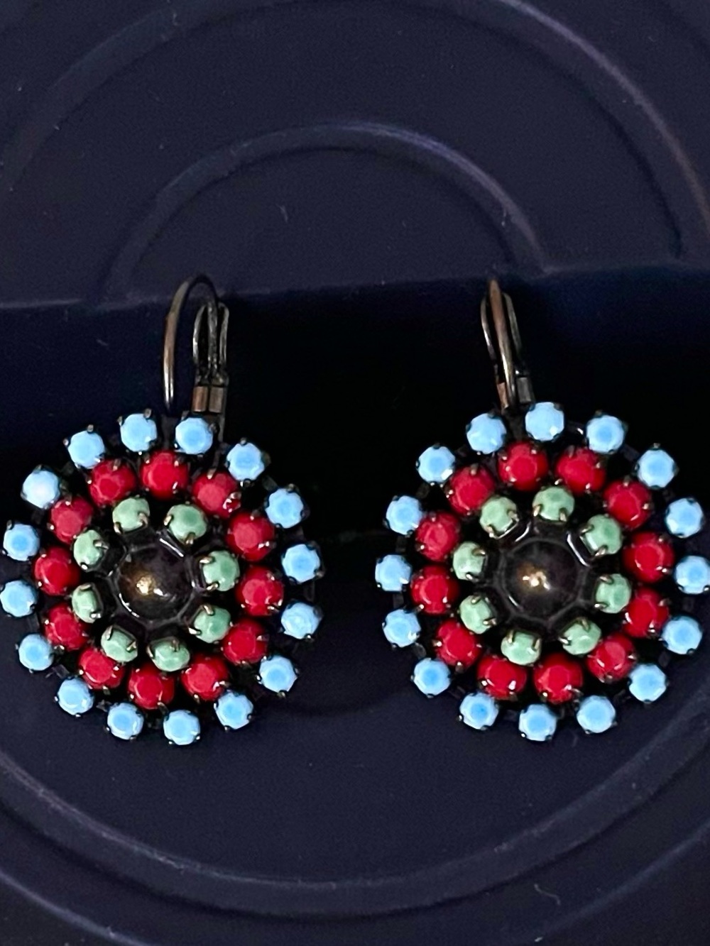 Konplott Vintage 70’s Circles Collection Multi Crystal Leverback Earrings